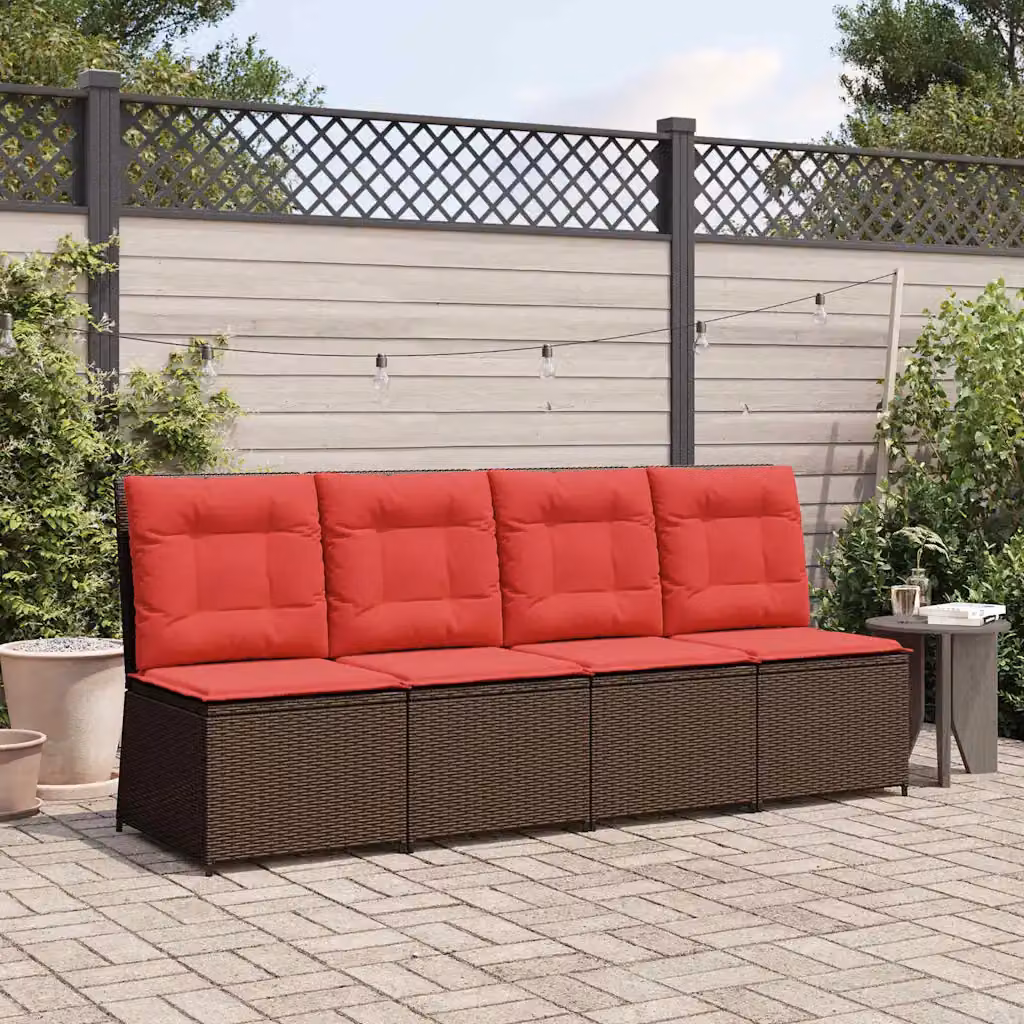 Divano da giardino moderno vidaXL in rattan e metallo, Marrone e Rosso