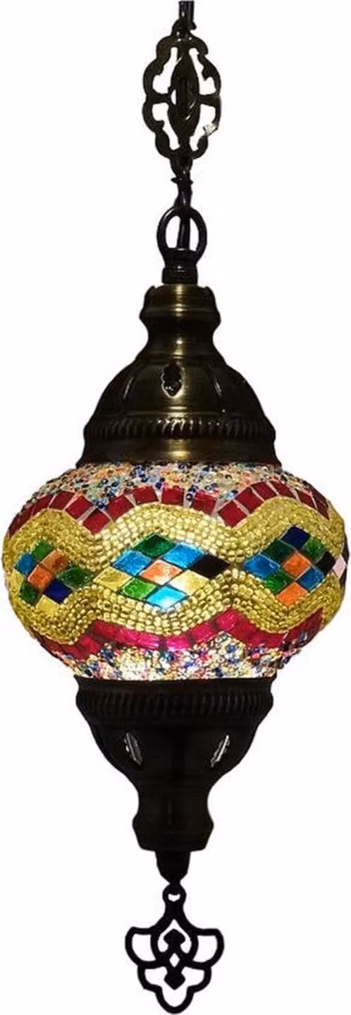 Lampada a sospensione Ostere Mozaik (lampada turca) Ø 13 cm in giallo/colorato, realizzata a mano, 40 Watt, lunghezza 78 cm