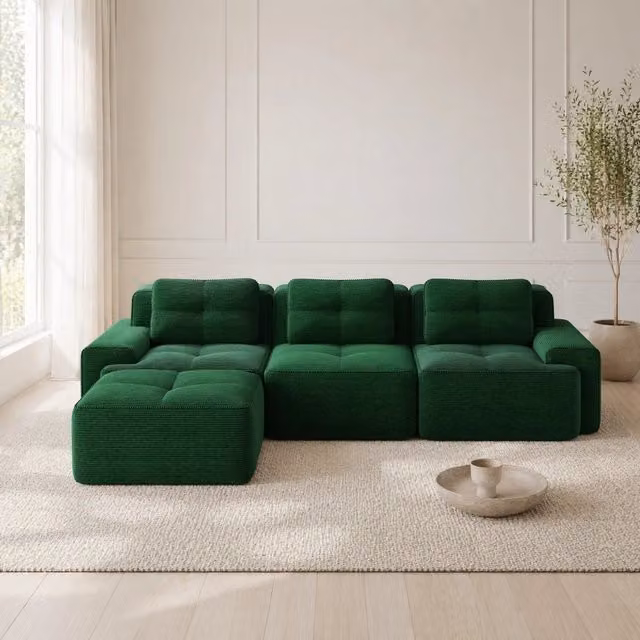Divano modulare cloud in velluto a coste; senza montaggio; verde; seduta 74 cm