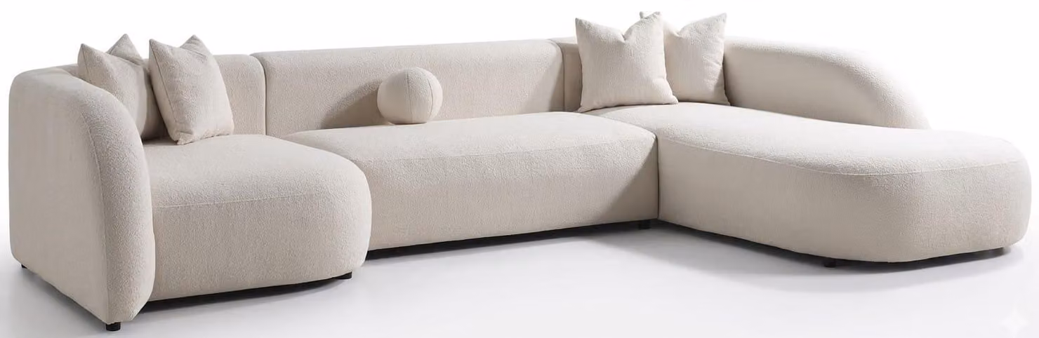 Divano ad angolo a forma di "L", color beige, rivestito in tessuto, ideale per il soggiorno, confortevole e accogliente
