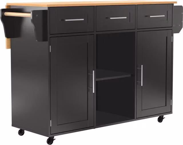 Carrello da cucina e credenza moderno Aosom con piano ribaltabile e ruote, Nero, L: 139,0 cm, P: 46,0 cm, H: 91,5 cm
