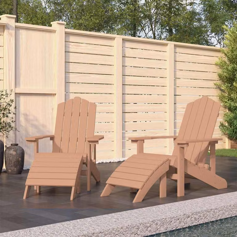 Set di 2 sedie da giardino Adirondack con poggiapiedi vidaXL in HDPE marrone