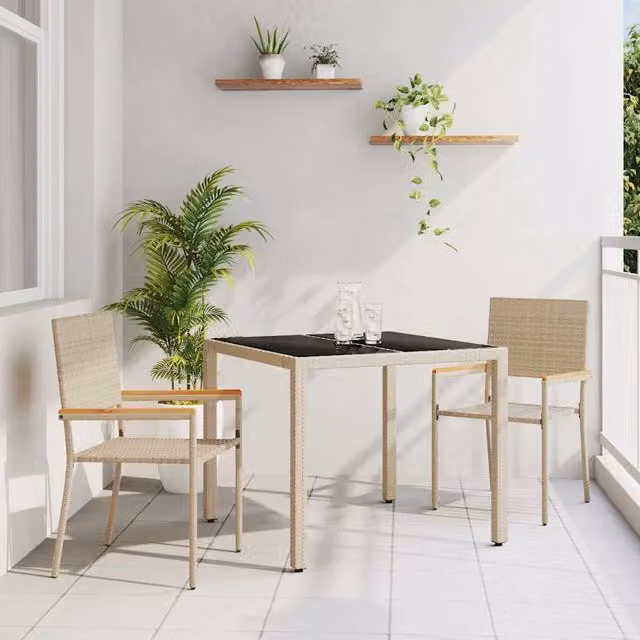 Set da pranzo per giardino e terrazzo vidaXL in polyrattan e legno di acacia color beige e marrone con piano in vetro