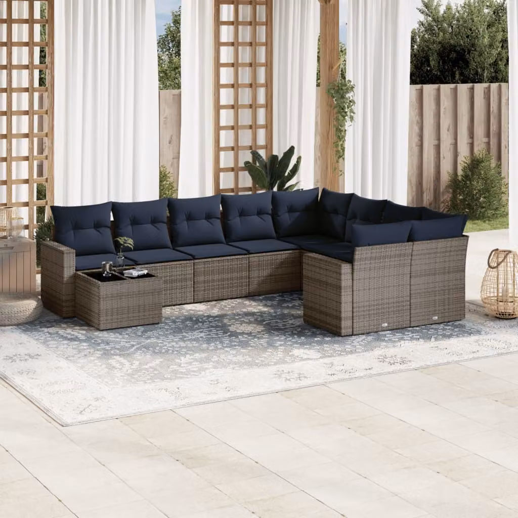 Maison Exclusive - Set Divani da Giardino 10 pz con Cuscini Grigio in Polyrattan
