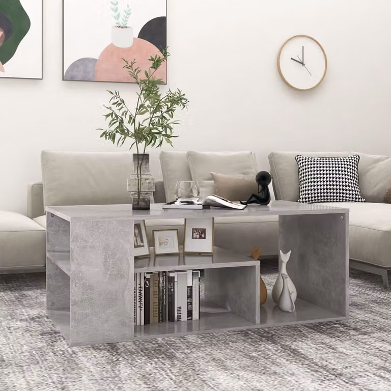 The Living Store tavolino in cemento grigio 100x50x40 cm materiale a base di legno