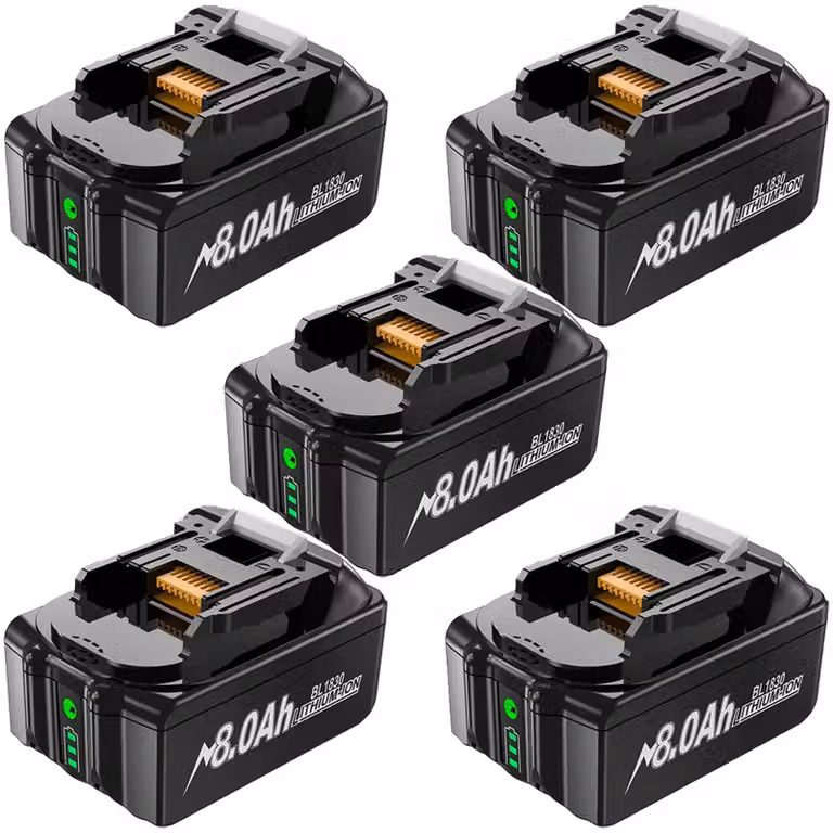 Batteria da 18V per utensili elettrici - Batteria di ricambio agli ioni di litio - Alta capacità, 8000mAh - Confezione da 5 pezzi. Compatibile con i modelli BL1830 e BL1860