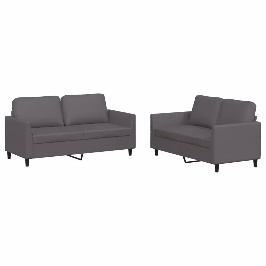 Set di 2 Divani vidaXL in Similpelle Grigio con Cuscini per Soggiorno Moderno – 2