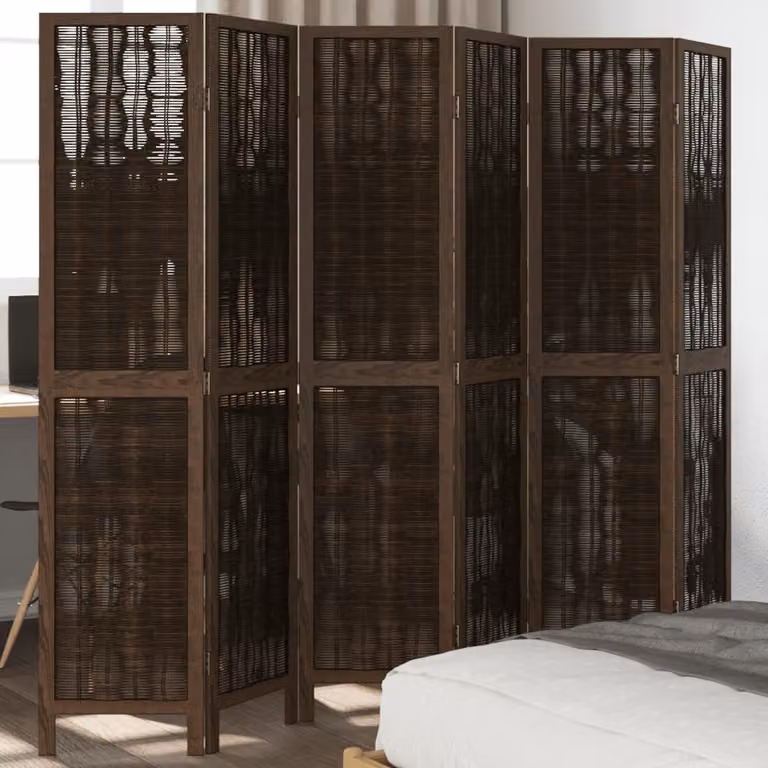 Divisorio Ambienti vidaXL con 6 Pannelli in Legno di Paulownia Massello Marrone Scuro H: 180 cm x L: 215 cm