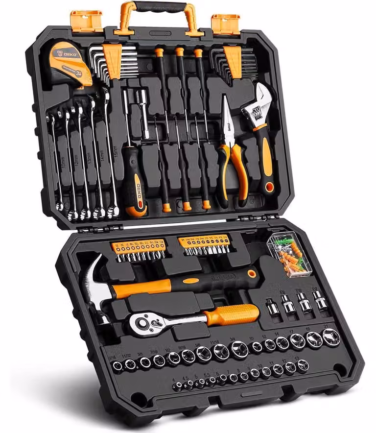 Set di 128 utensili per la casa e l'auto, completo di valigetta porta-attrezzi