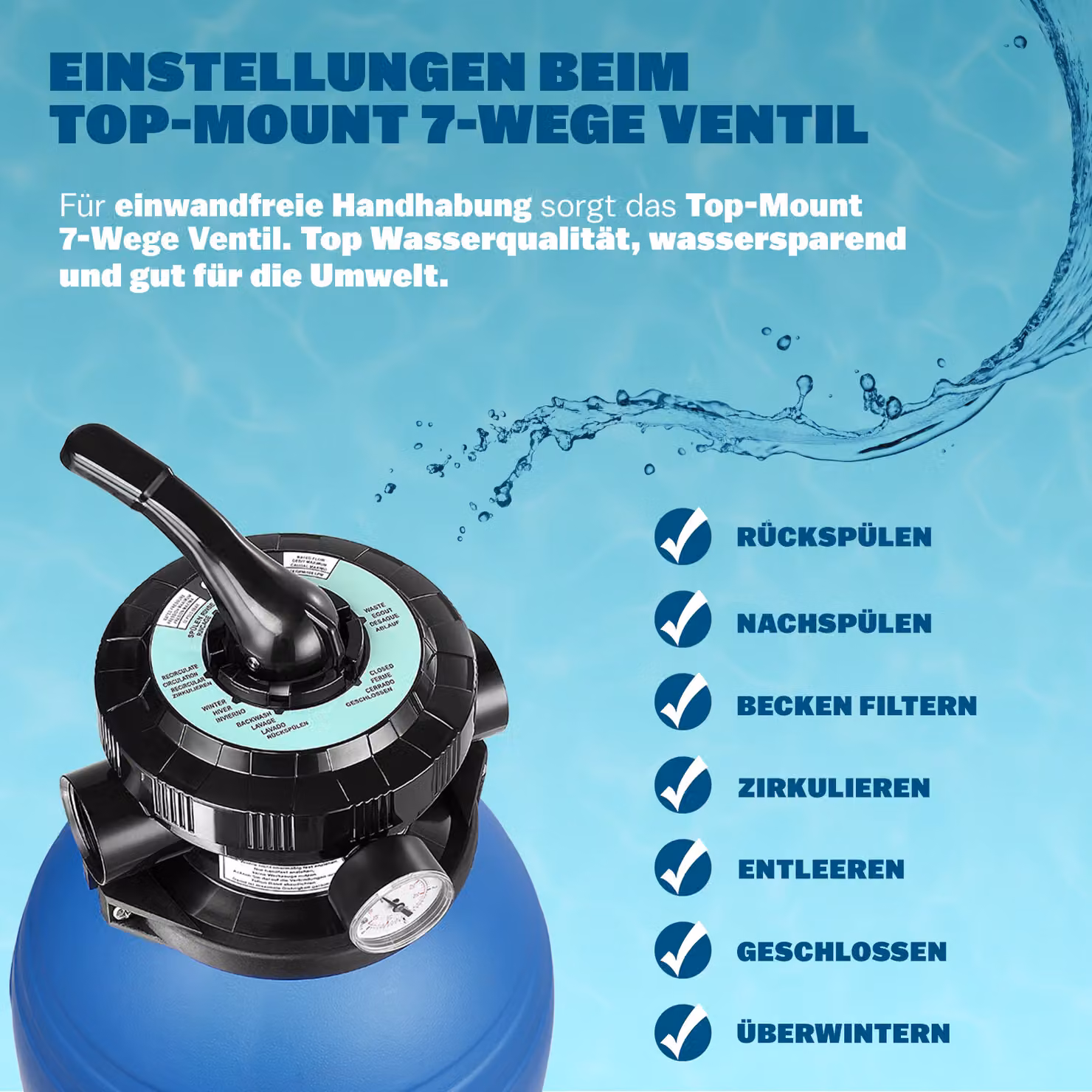 Sistema di filtraggio a sabbia Monzana con prefiltro, portata 11000 l/h, blu e nero – 2