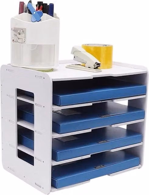 Organizzatore di documenti A4 con 5 ripiani in plastica bianco per ufficio e scuola