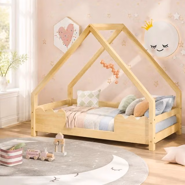 Letto a casetta Mivray per bambini in legno di pino marrone con rete a doghe fisse L/P/H: 200 x 90 cm