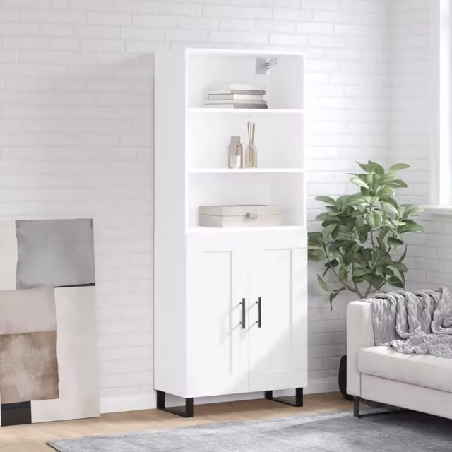 Credenza moderna bianca vidaXL in legno e metallo L: 69,5 cm, P: 34 cm, H: 180 cm