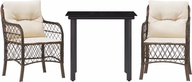 Set Bistr¨° 3 pz | Set Salotto da Giardino con Cuscini Marrone in Polyrattan