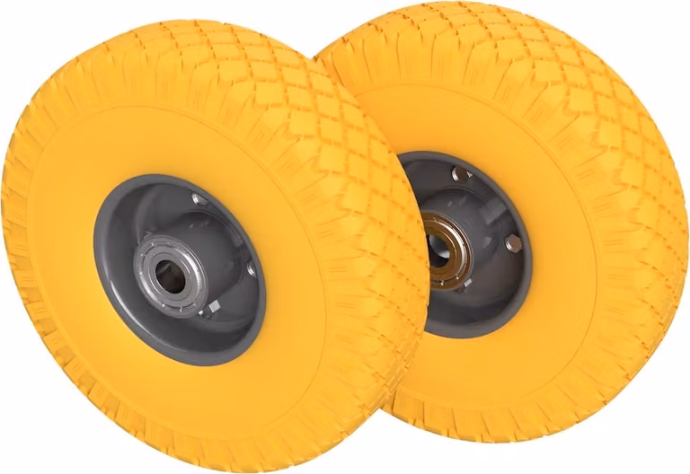 2 x Ruota in poliuretano Ø 260 mm 3.00-4 cuscinetto a sfere camioncino a mano carretto a mano ruota di scorta a prova di foratura, giallo/grigio