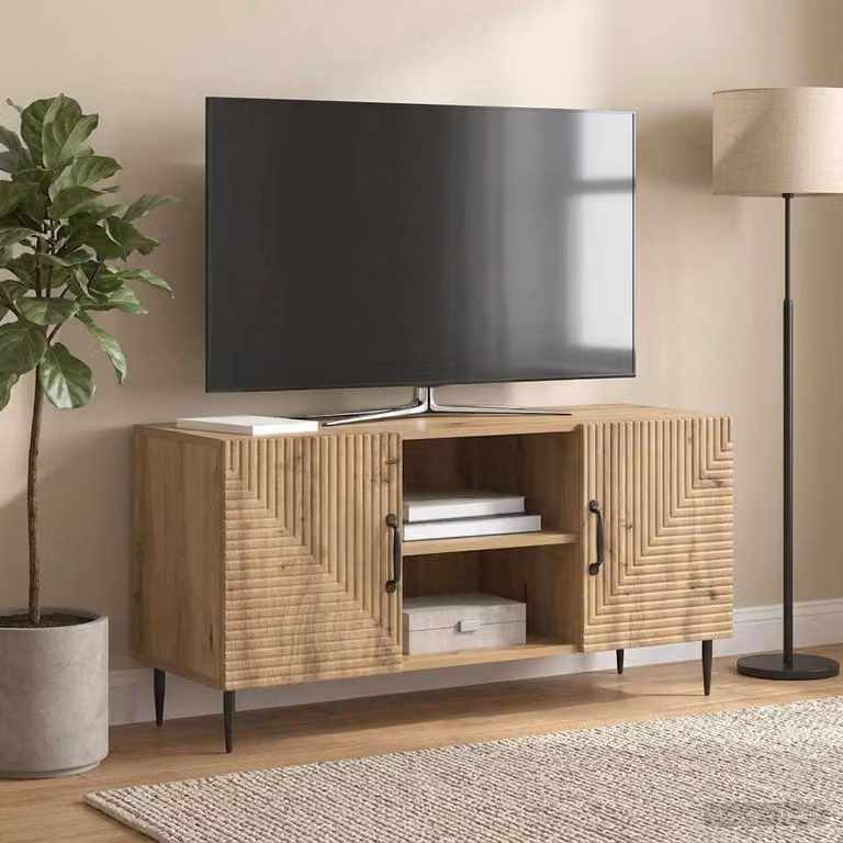 Mobile TV vidaXL in Rovere Artigianale con Ruote, L 102 x P 34,5 x H 50 cm