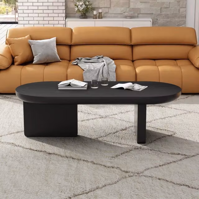 Tavolino da salotto ULEVR 119,7x49,8x35,5 cm ovale in MDF nero con finitura verniciata