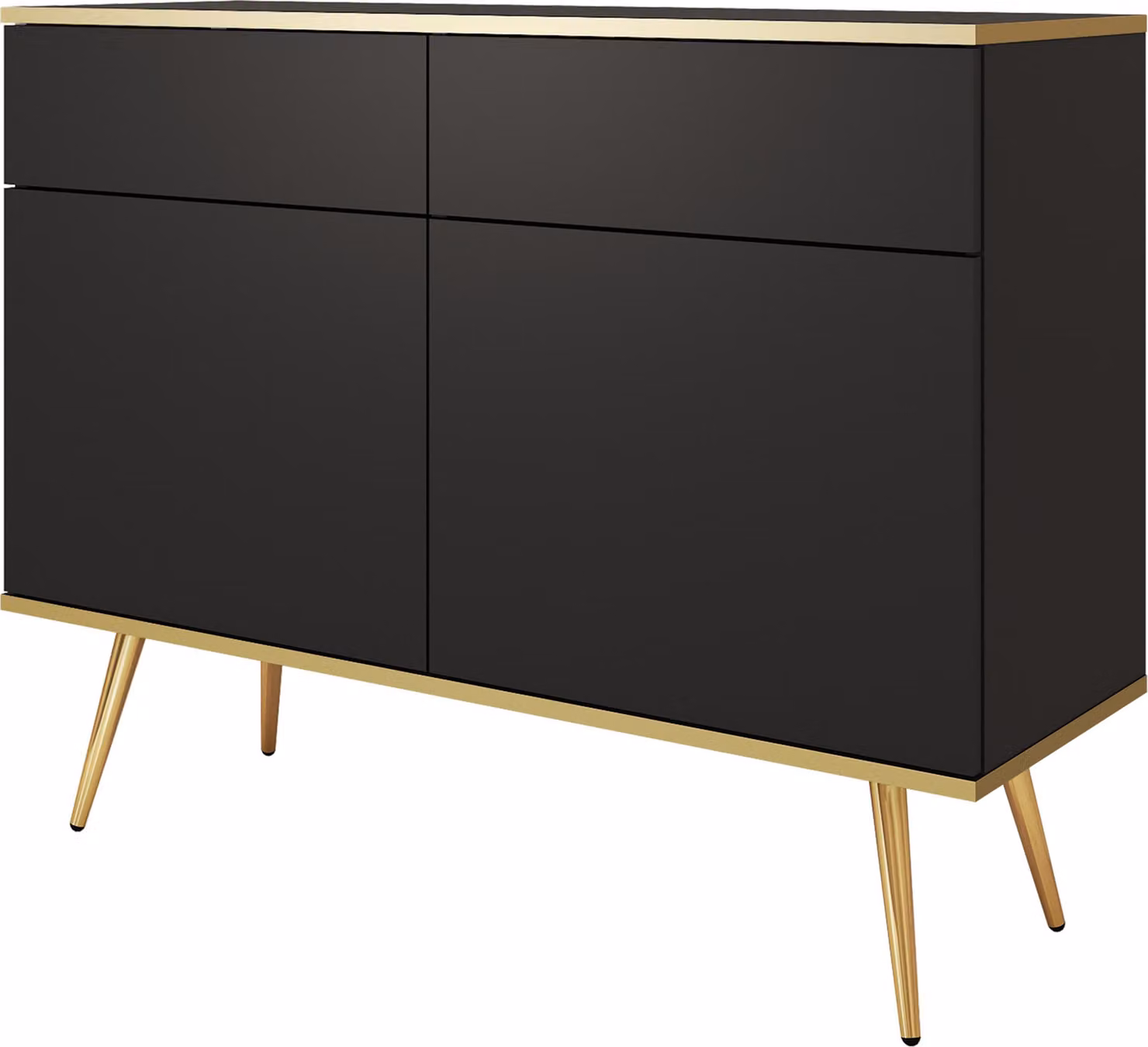 Masseno cassettiera VENEZIA 107 cm Credenza con 2 cassetti e 2 ante per soggiorno Camera da letto moderna 107x39x85 cm Nero / Nero