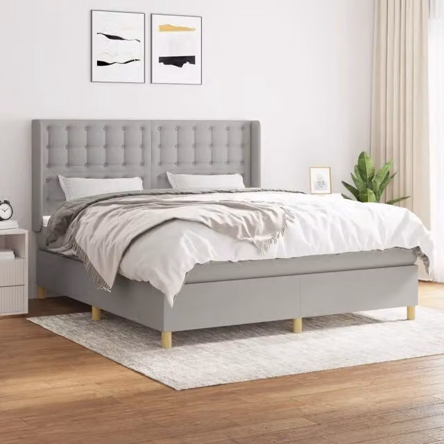Letto Ibrido vidaXL con Giroletto a Molle e Materasso Grigio Chiaro L/P/H: 160 x 200 x 128 cm – 1