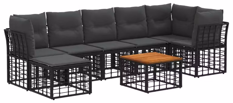 Set di divani da esterno 8 pcs Nero e Grigio scuro Poliestere