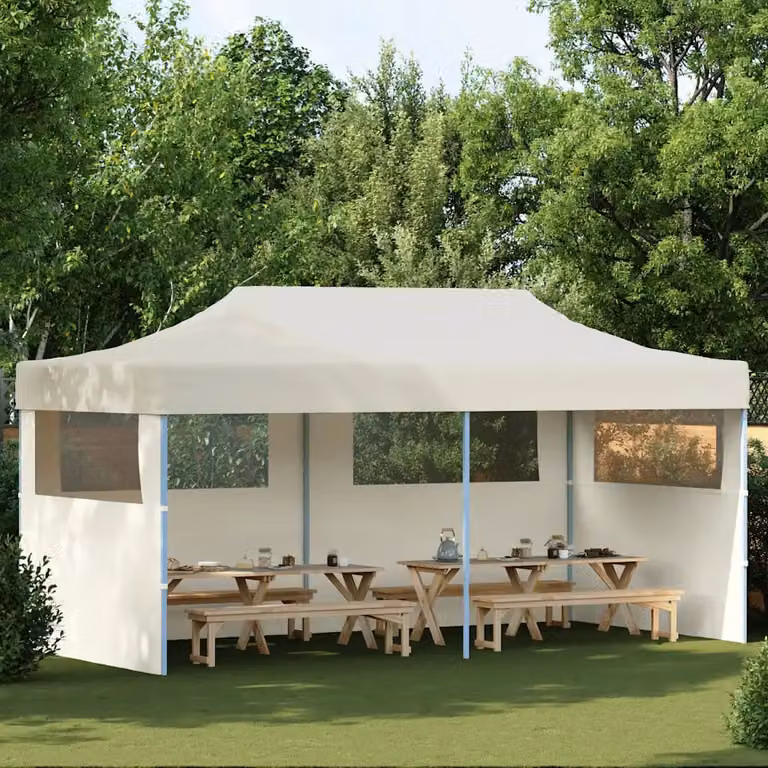 Tenda per feste pop-up pieghevole vidaXL beige con finestra in poliestere e acciaio