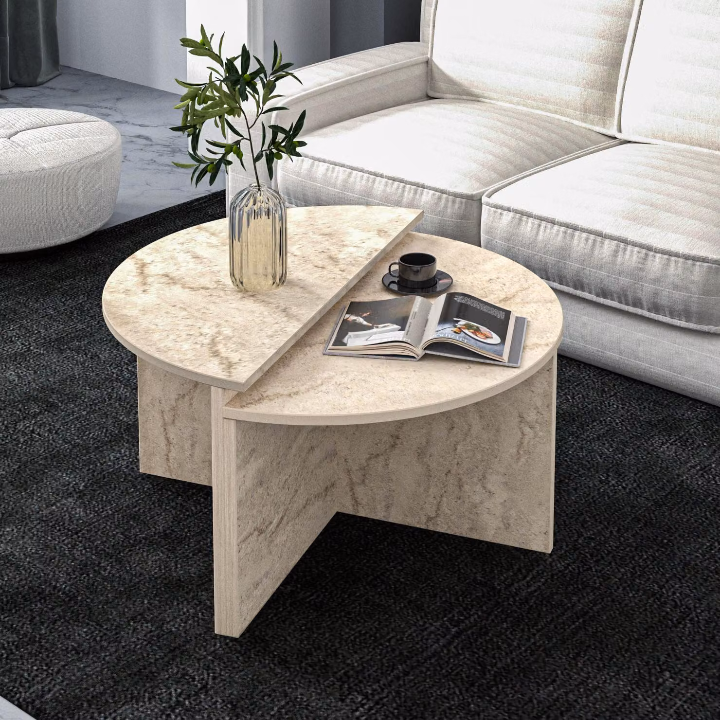 Skye Decor, Dolunay - Travertine, tavolino, travertino, 100% pannello truciolare rivestito in melamina, 70 x 38 x 51,8 cm