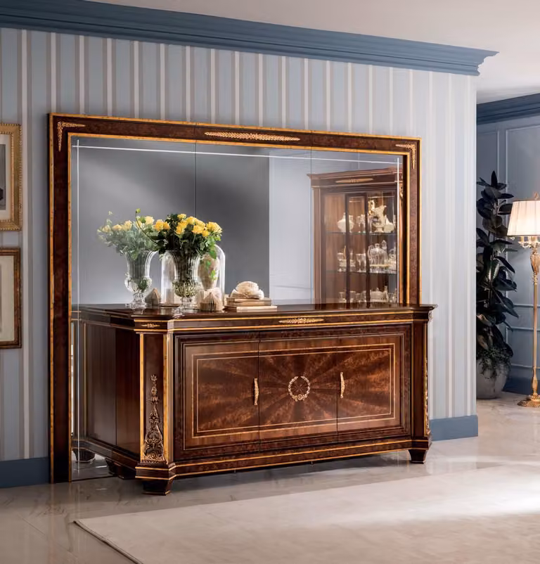 Buffet Kommode Kommoden Wohnzimmer Wandschrank + Spiegel Italienische Möbel XXL