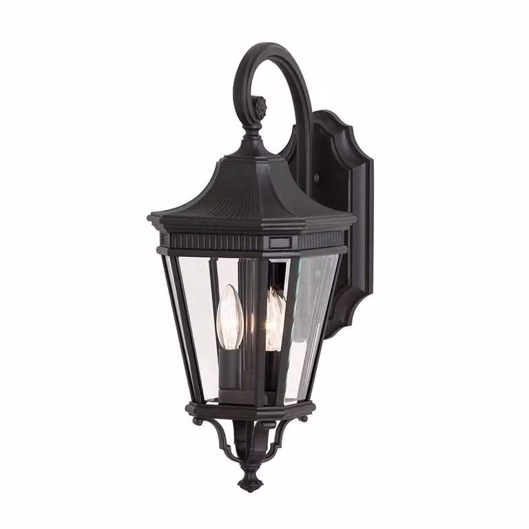 Applique da esterno Cotswold Lane nera e trasparente, 2xE14x60W, alluminio, dimensioni: 52,1x22,9x29,5 cm, IP44, Feiss