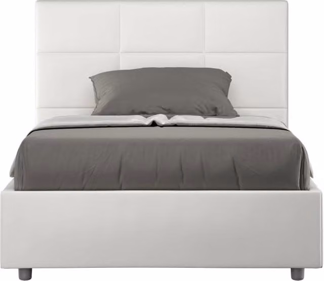 Letto matrimoniale moderno GIORDANOSHOP con contenitore a sollevamento e rivestimento in ecopelle bianco L 122 cm x P 230 cm x H 135 cm – 1