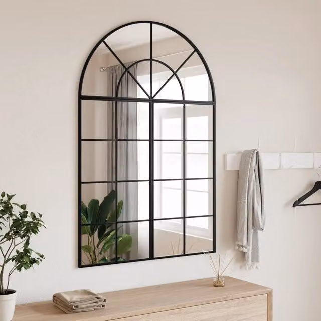 Specchio da Parete ad Arco vidaXL in Metallo e Vetro Nero L: 120 cm, H: 80 cm – 1