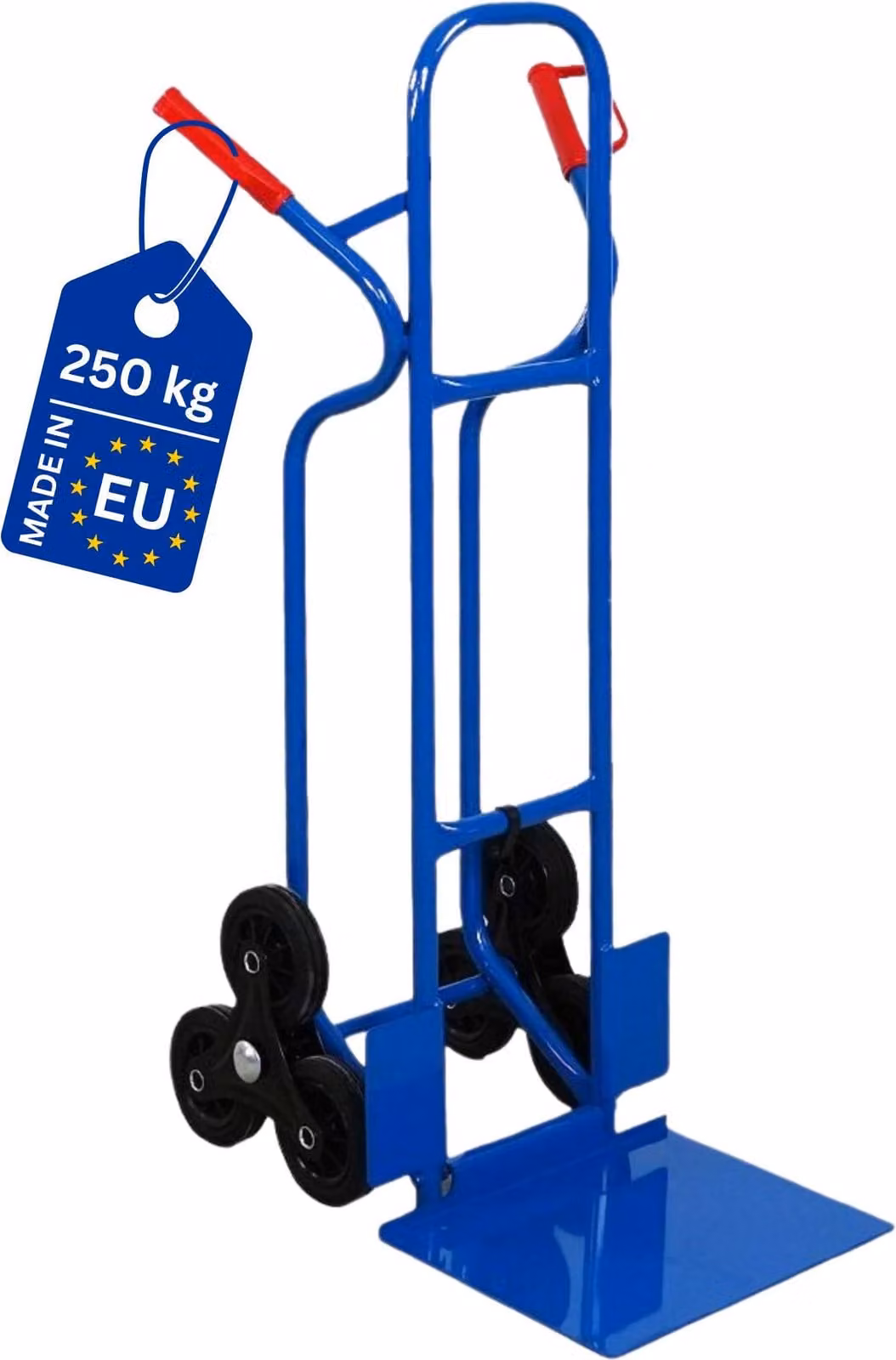 RAGNAR montascale in tubolare d'acciaio con benna XXL pieghevole e pneumatici in gomma piena antiforatura | Portata 250 kg | HxLxP 117x60x60 cm | Blu | Carrello portascale Carrello da trasporto Carrello elevatore pieghevole