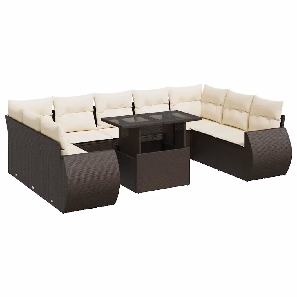 Set di divani da giardino vidaXL composto da 10 pezzi con cuscini in polyrattan marrone e bianco per esterno e terrazza – 2