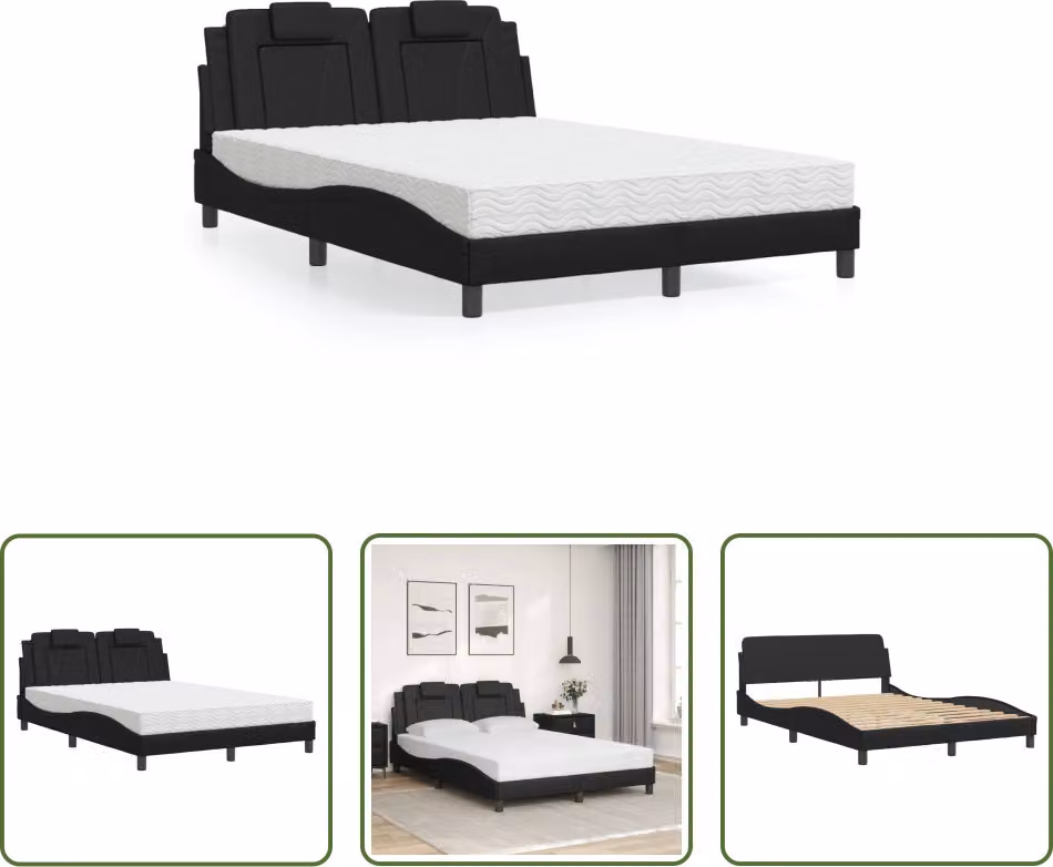 The Living Store Letto con materasso nero 140x200 cm in ecopelle