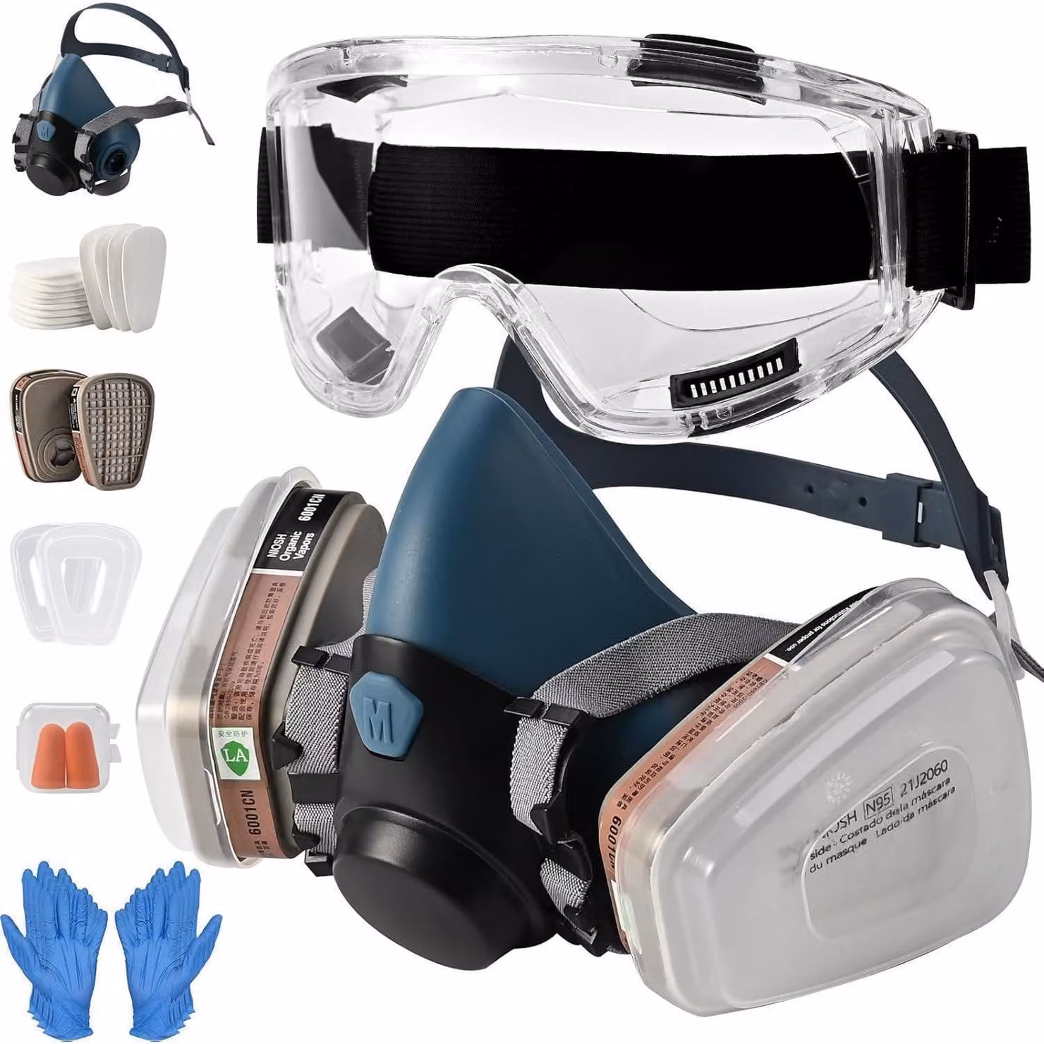 Kit di mascherine protettive per la respirazione, completo di visiera, filtro A1P2, ideale per verniciatura e protezione da polveri