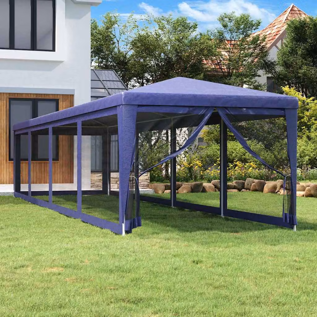 vidaXL Tenda per Feste Blu con 10 Pareti Laterali in Rete L: 12 m, P: 3 m, H: 2,6 m – 1