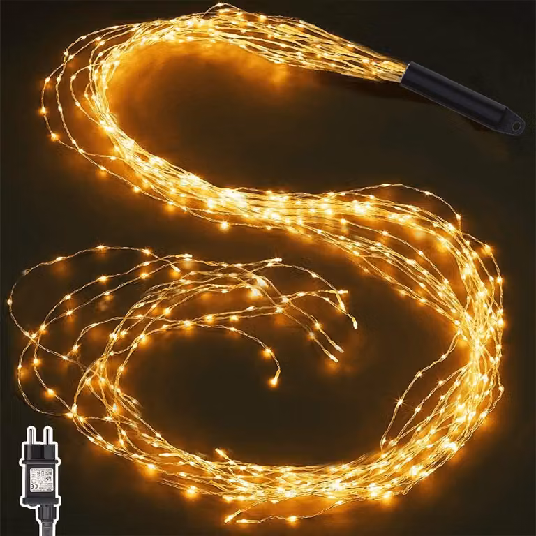 Tenda luminosa a LED, 2 metri, 200 LED bianco caldo, grado di protezione IP65, timer, 8 modalità