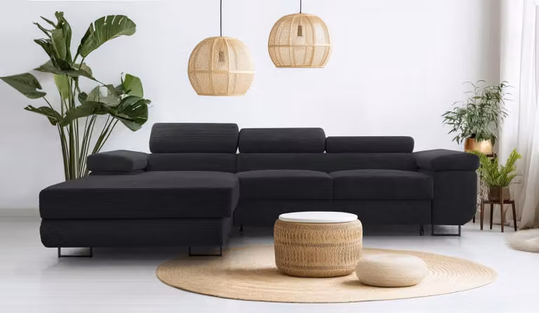 AX LIVING Cord Couch a L - Divano angolare Arborio L 280 cm in grigio scuro