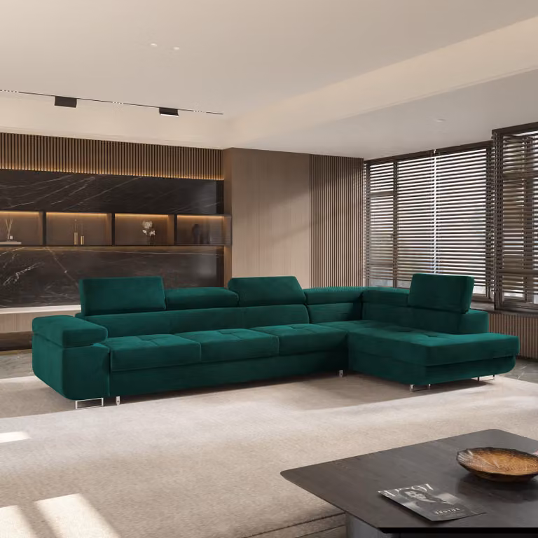 Divano angolare VICENTE di Masseno con funzione letto a L, divano con box letto, divano da salotto, divano, divano, divano letto, set di divani - verde, MONOLITH 37