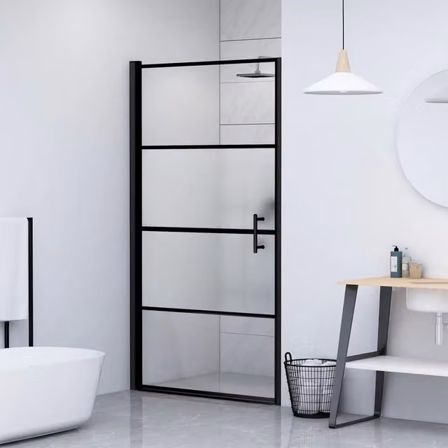 Parete Doccia 81x195cm in Vetro Temperato Semi Smerigliato Nero 151865