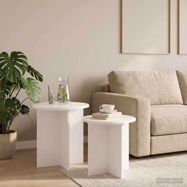 Set di 2 tavolini rotondi vidaXL in legno ingegnerizzato beige e bianco, Diametro: 45 cm