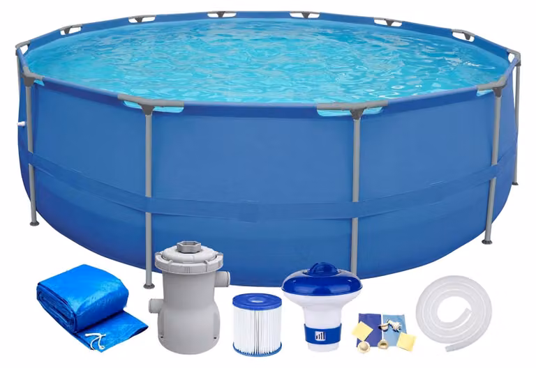 Piscina fuori terra - Piscina rotonda 300 x 76 cm - Telaio in acciaio inox - Set completo con pompa filtrante e copertura