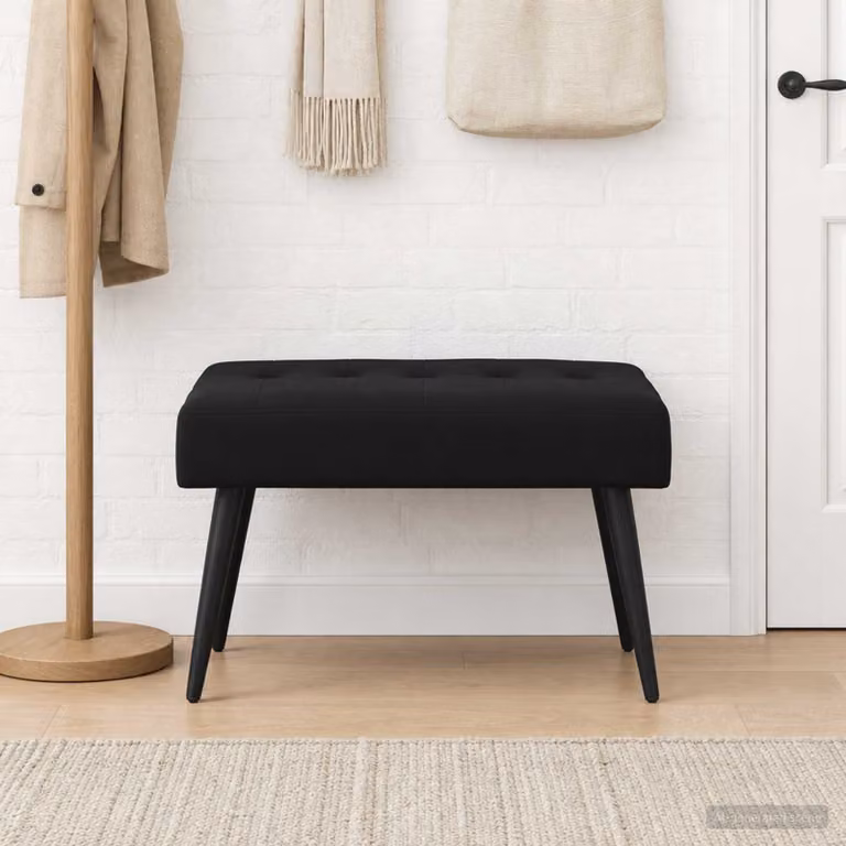 Panchina moderna vidaXL in velluto nero con bottoni imbottiti, L: 60 cm, P: 40 cm, H: 45 cm