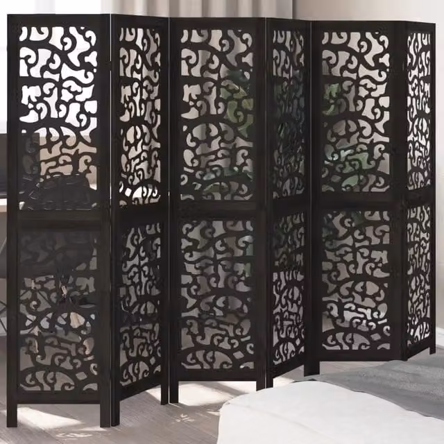 Divisorio Ambienti | Divider per stanze | Paravento 6 Pannelli Nero Legno Massello di Paulownia