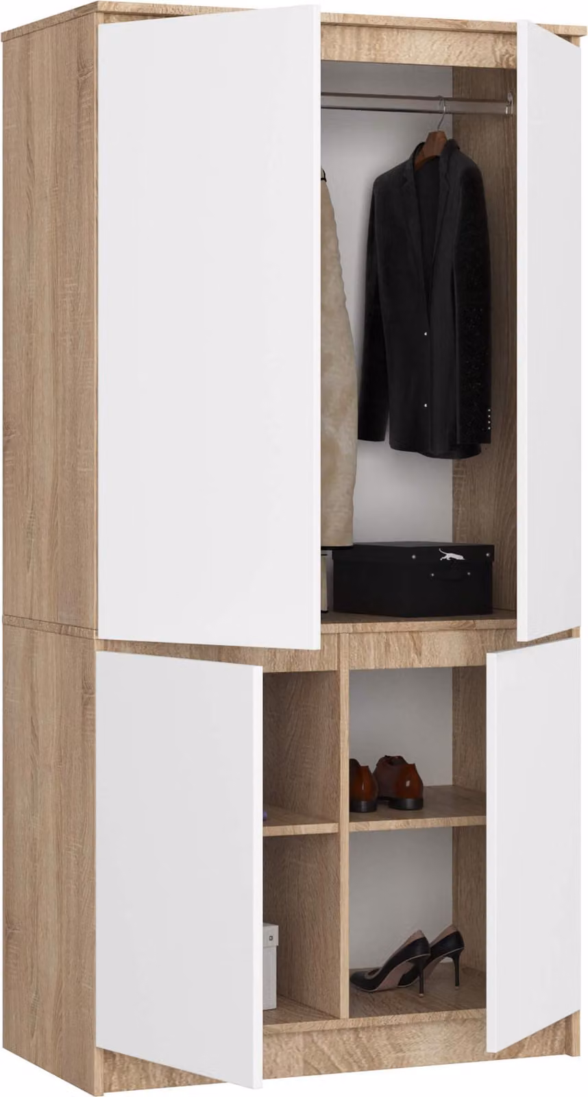 Armadio S90 da 90 cm, guardaroba a 4 ante, 4 scomparti, altezza 180 cm, profondità 51 cm, CLP