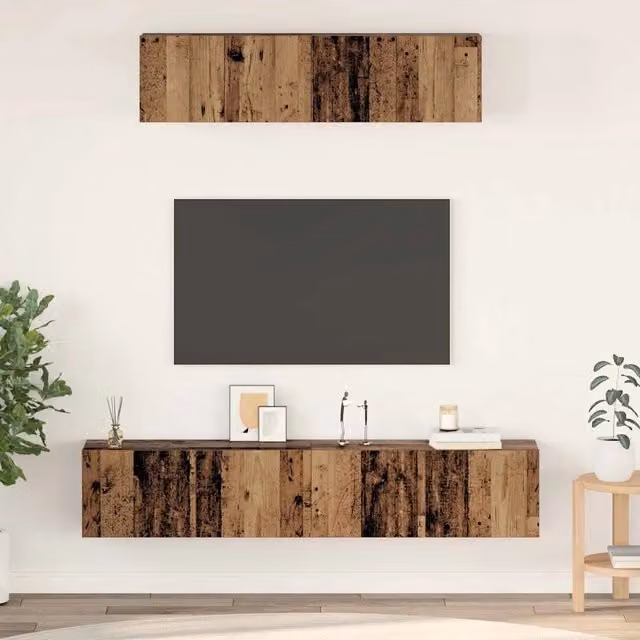 Set mobile TV moderno vidaXL in legno color marrone, composto da 4 pezzi con scomparti multimediali – 1
