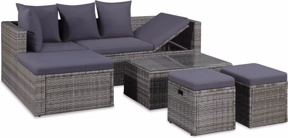 Maison Exclusive - Set da giardino da 4 pezzi con cuscini in polyrattan grigio