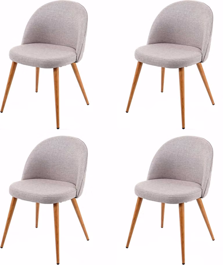 set di 4 sedie per sala da pranzo HWC-D53, sedia da cucina, design retrò anni '50, tessuto/tessuto ~ grigio chiaro
