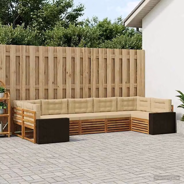 Set di divani da esterno a forma di U vidaXL in legno di acacia con cuscini beige – 1