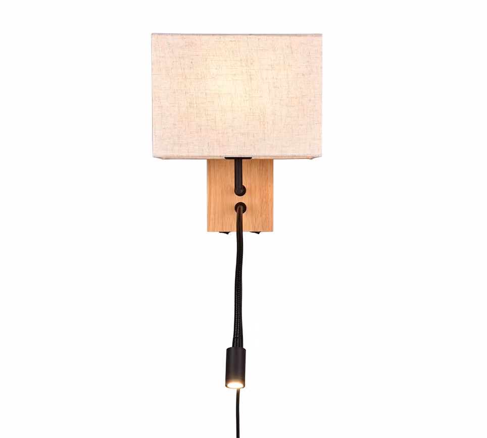 Applique da lettura Osram regolabile in metallo, legno e tessuto, nero e legno, L 25 cm – 2