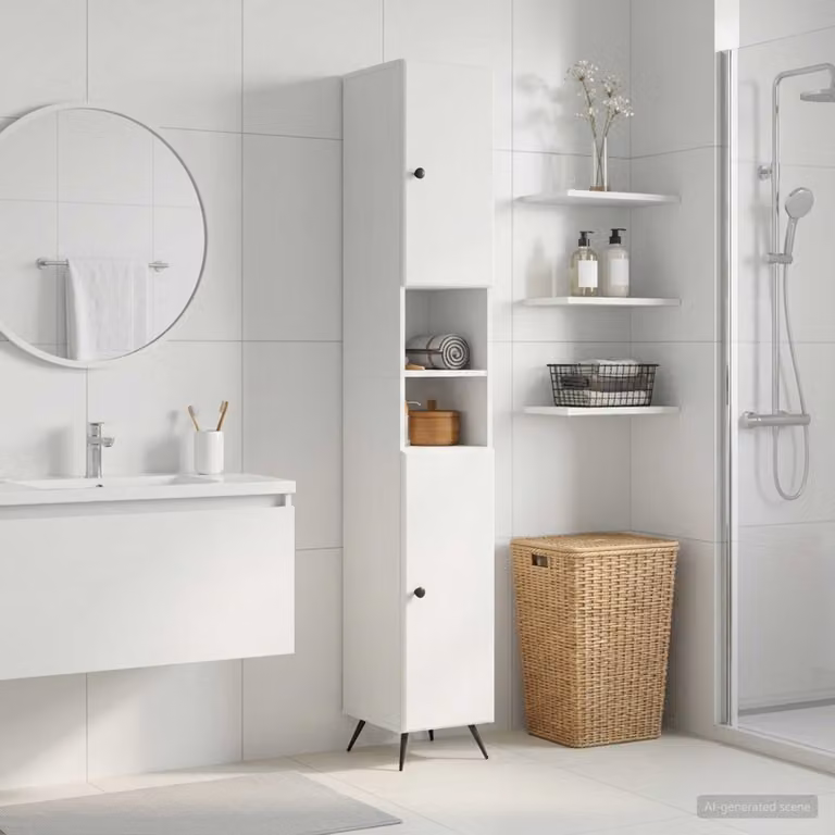 vidaXL Armadio da Bagno BREDA Bianco con Ripiano Aperto e Ante a Battente